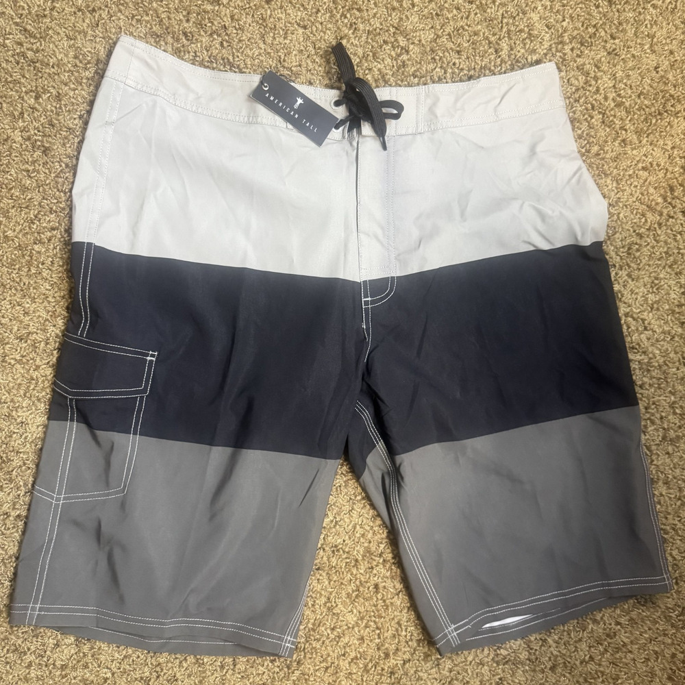 NWT American Tall Board Shorts Swim Trunks Men's Size 40T black grey colorblock